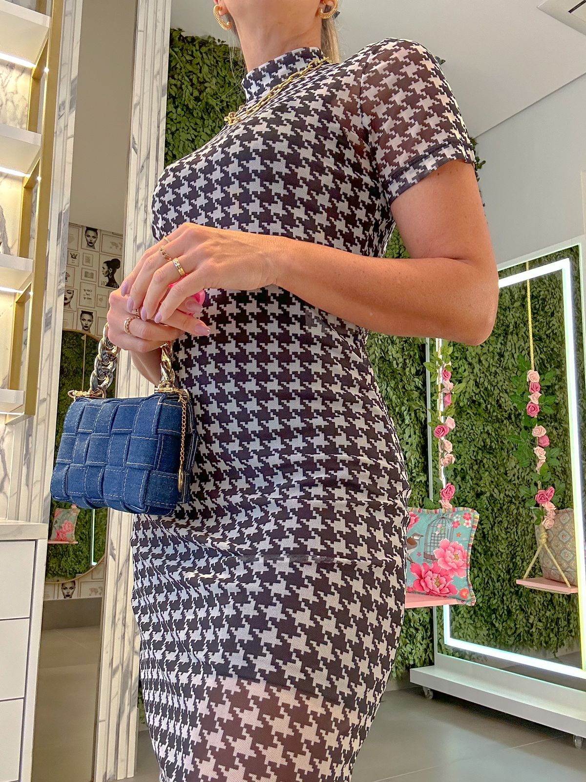 Vestido Estampa Pied de Poule P&B