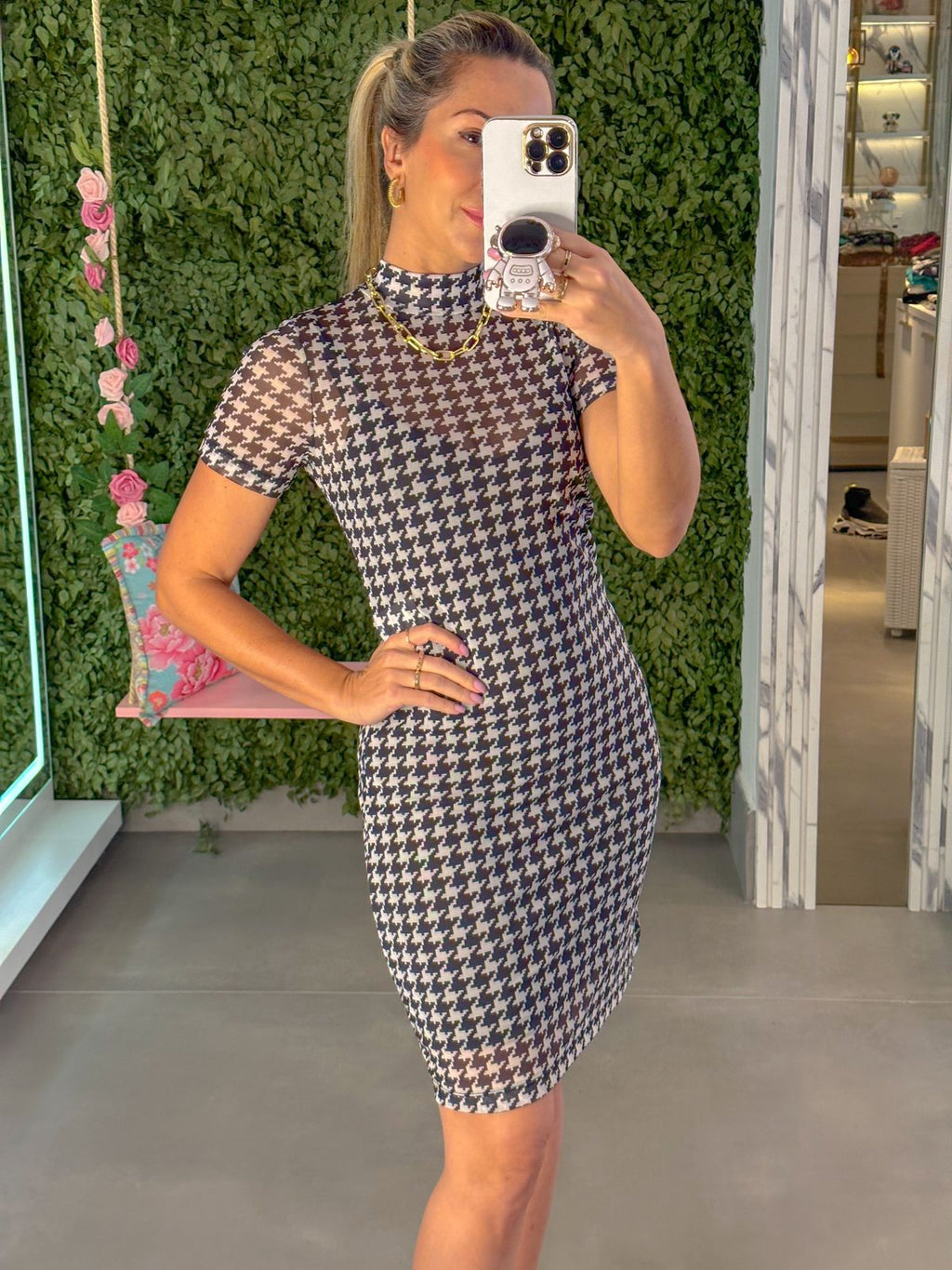 Vestido Estampa Pied de Poule P&B