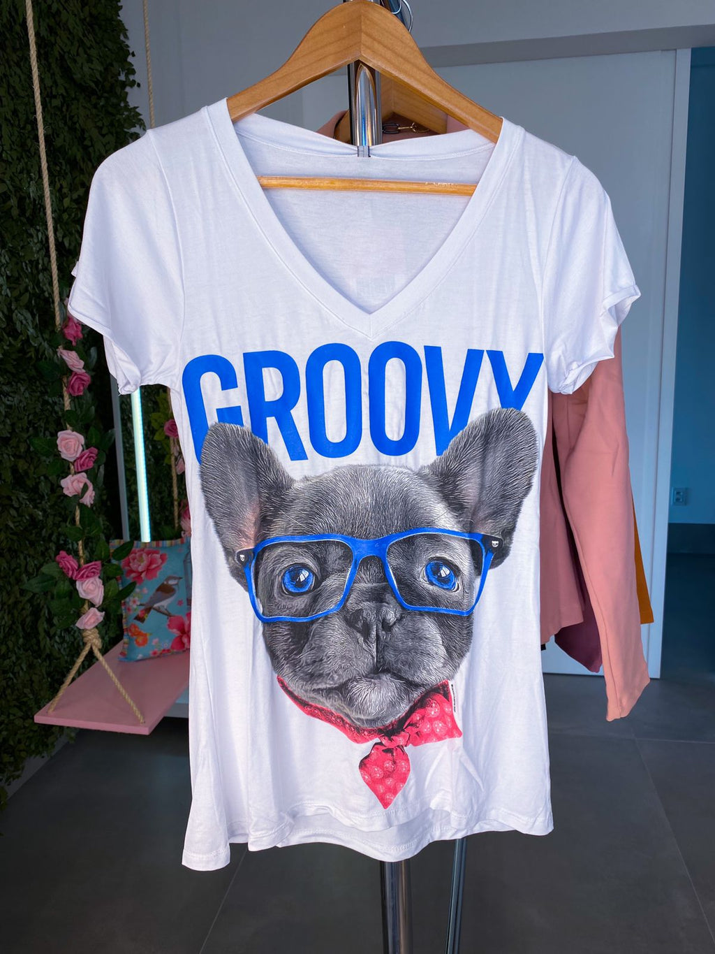T-Shirt dog com oculos branca