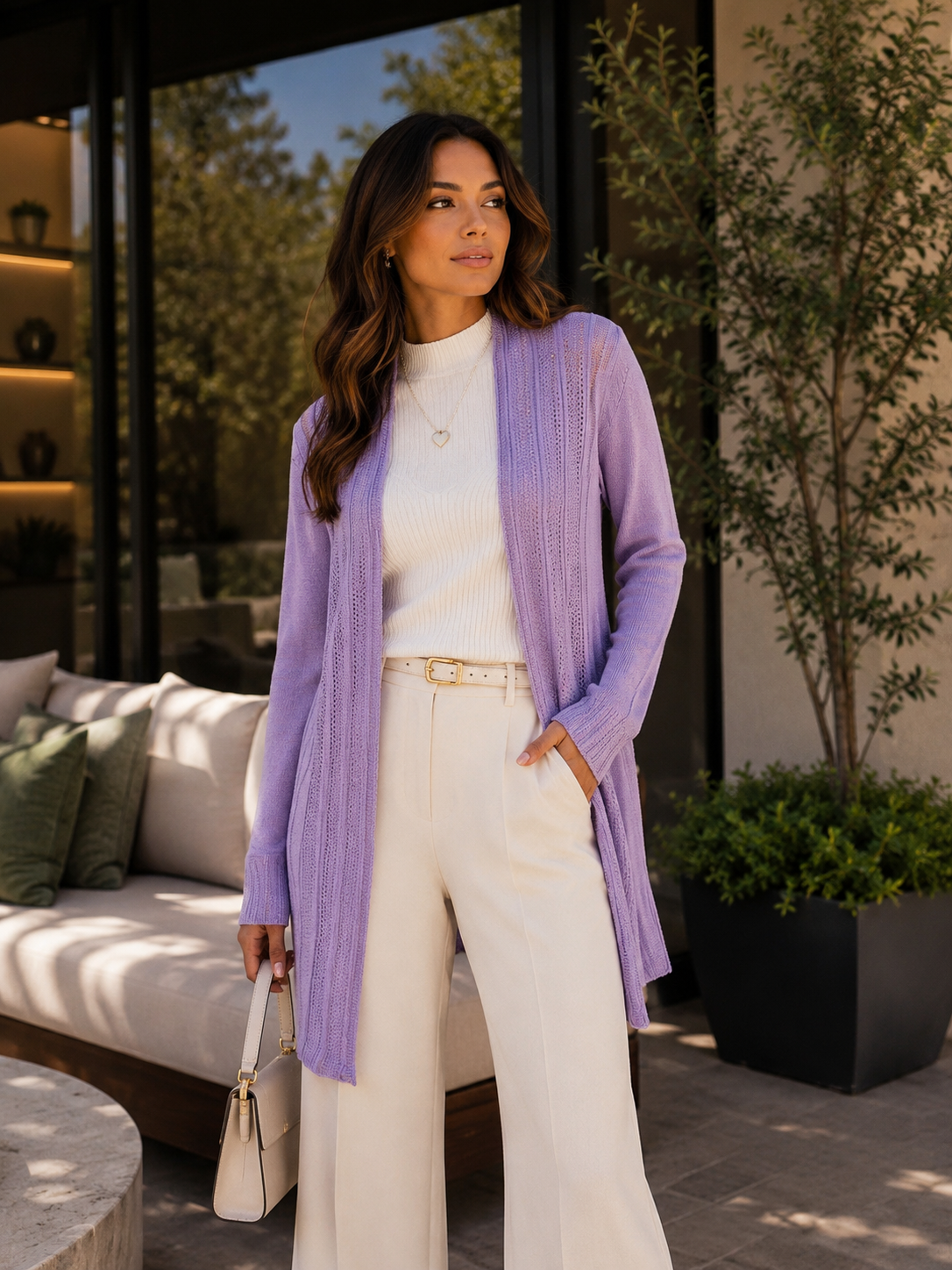 Cardigan Alongado Tricot Lavanda