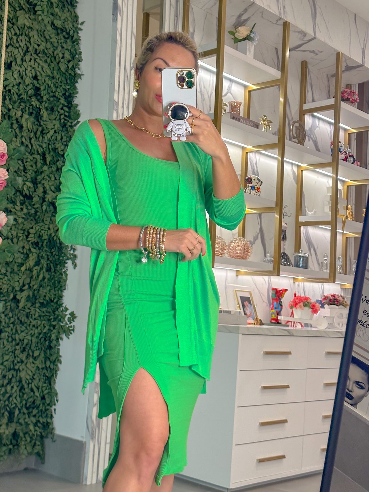 Vestido Midi Canelado Verde Groovy