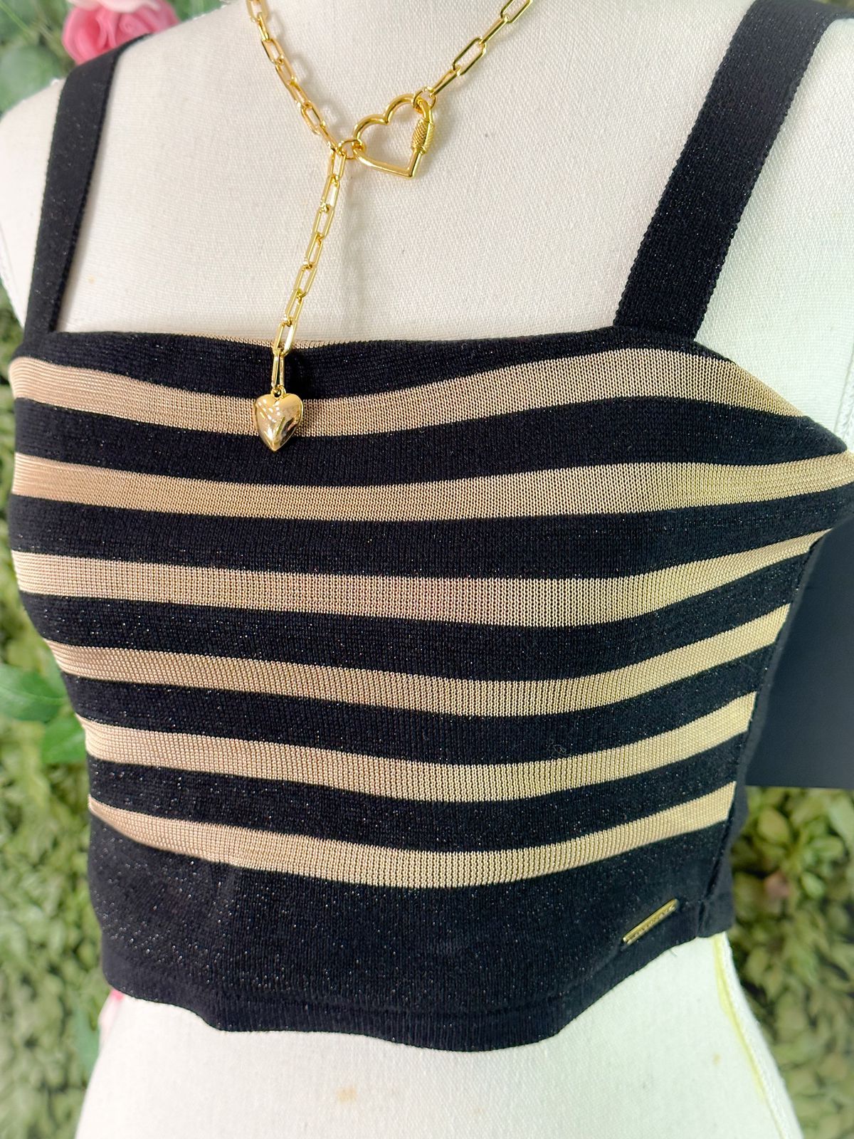 Cropped listrado em Tricot Banabana