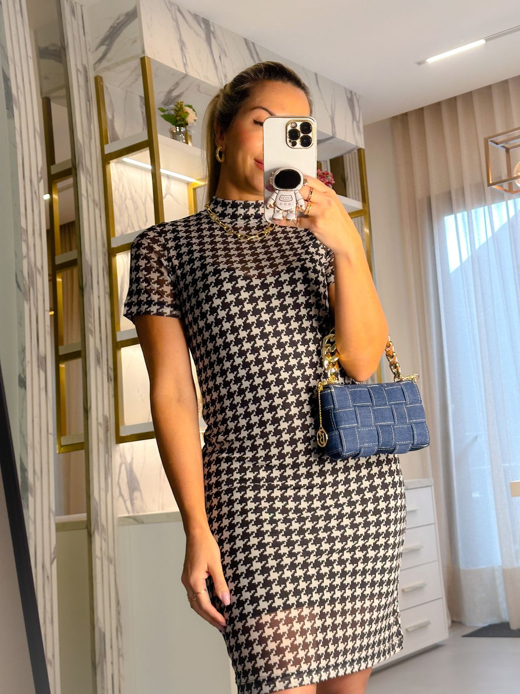 Vestido Estampa Pied de Poule P&B