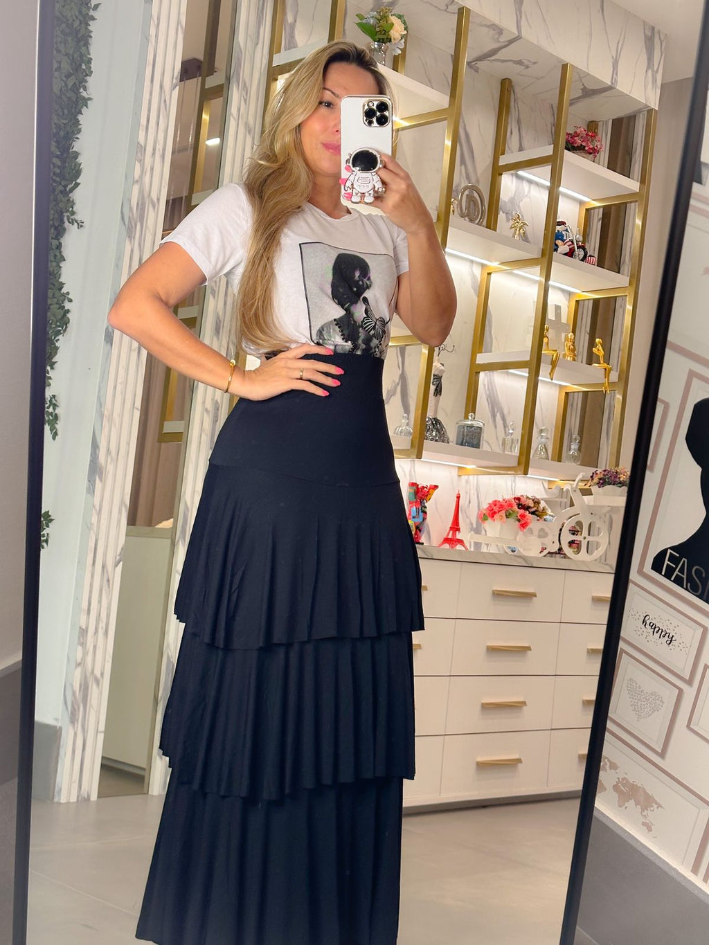 Conjunto de Saia e Tshirt Mulher com Borboleta