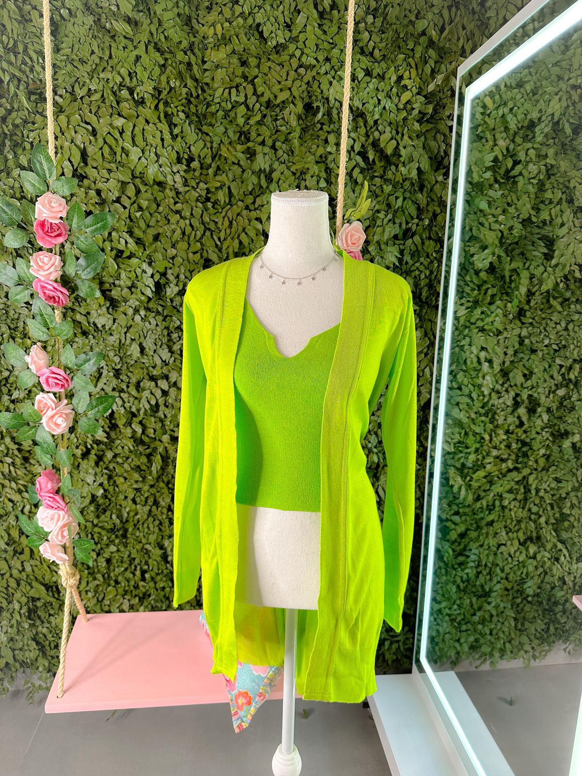 Cardigan em Tricot Liso Verde