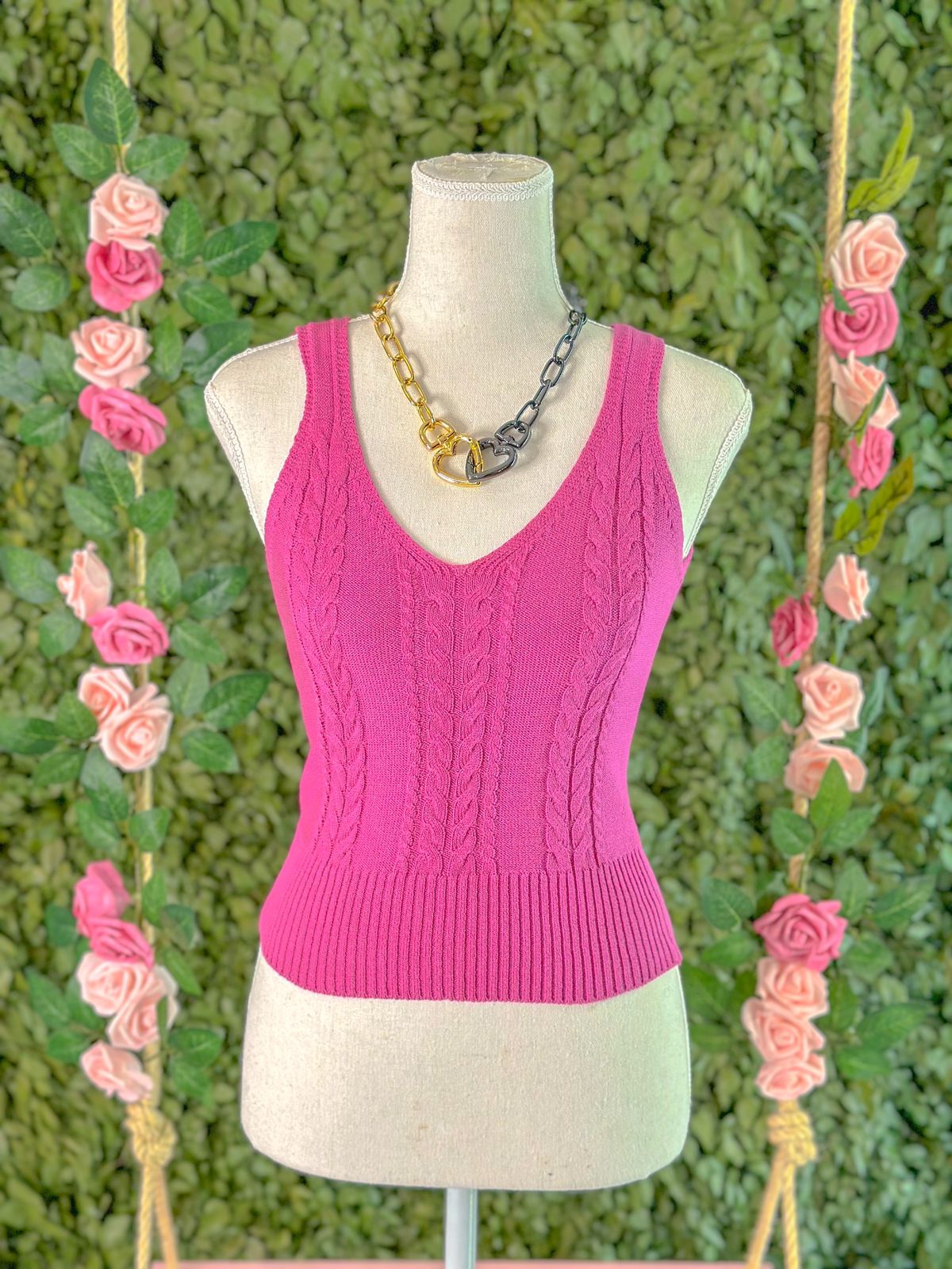 Blusa em tricot com detalhes trançado Pink
