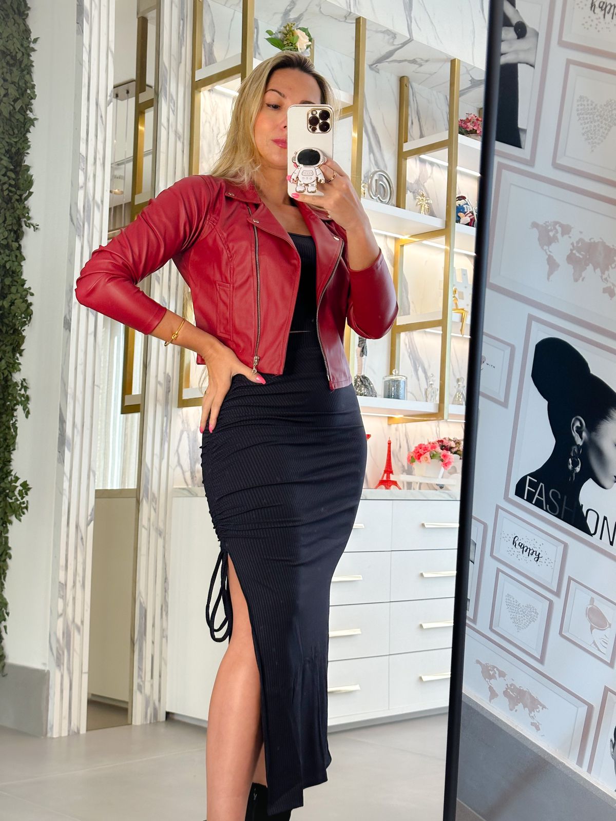 Jaqueta Couro Eco Bordo