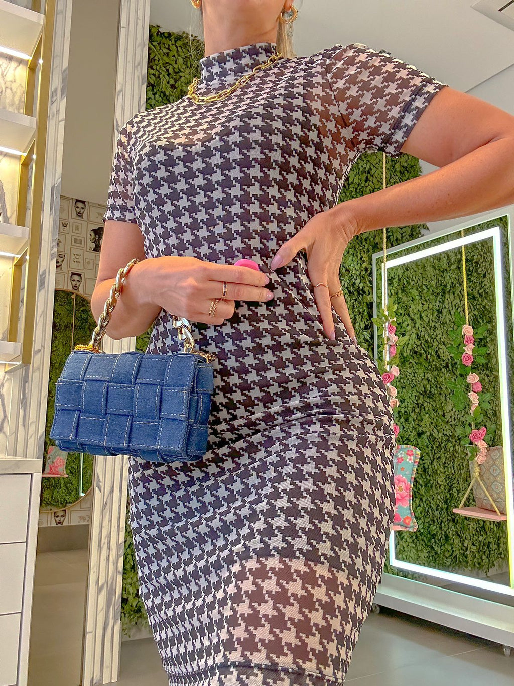 Vestido Estampa Pied de Poule P&B