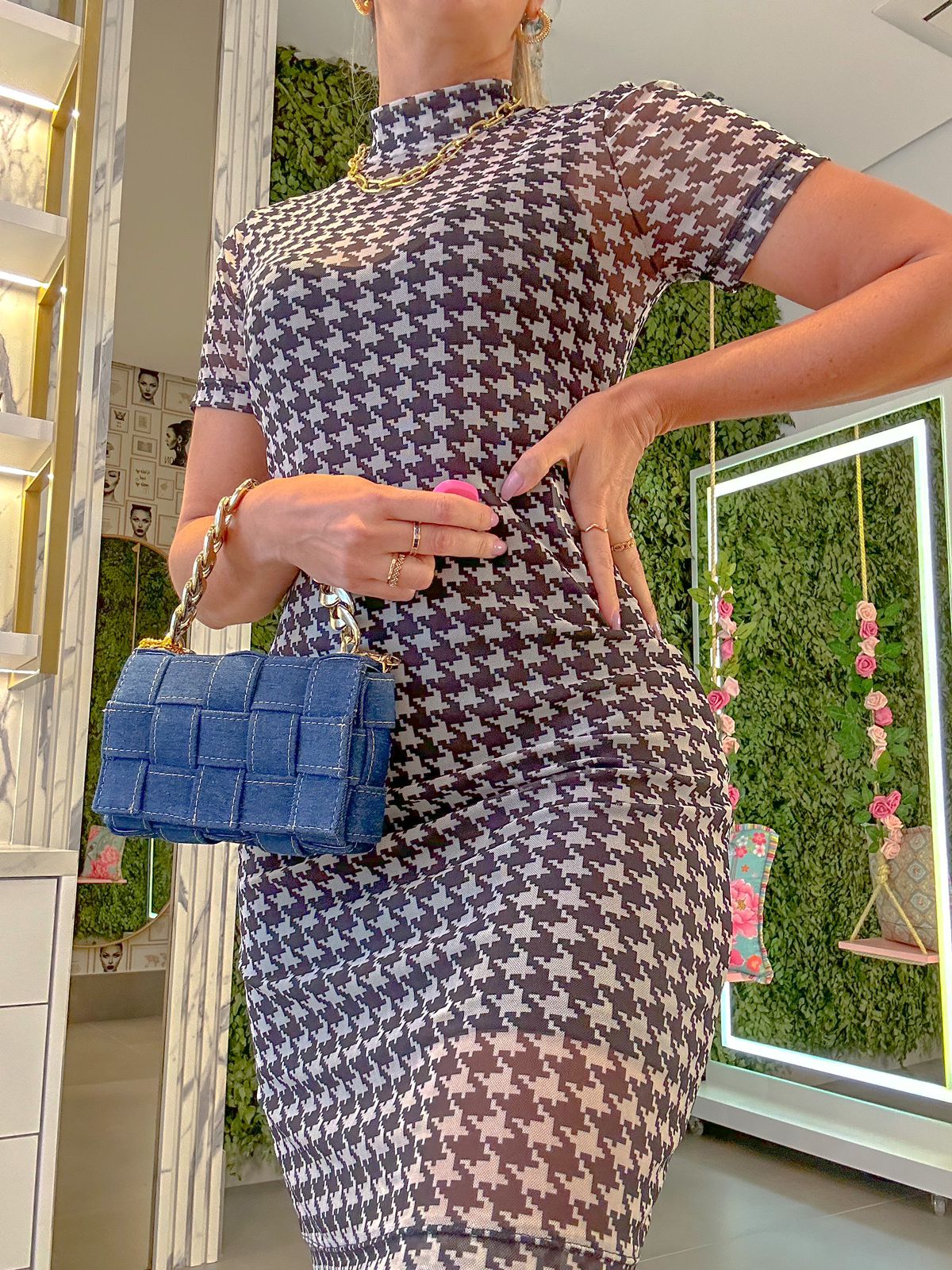 Vestido Estampa Pied de Poule P&B