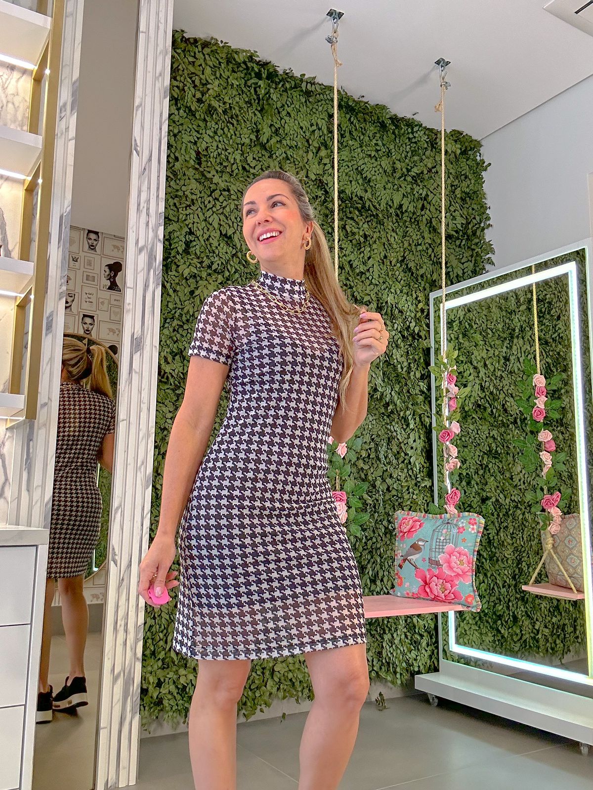 Vestido Estampa Pied de Poule P&B