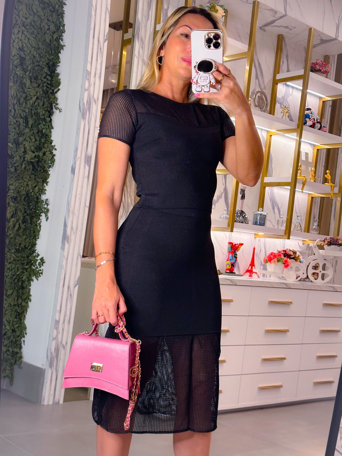 Bolsa em Couro Rosa Chiclete