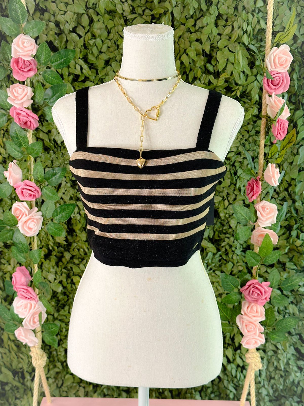 Cropped listrado em Tricot Banabana