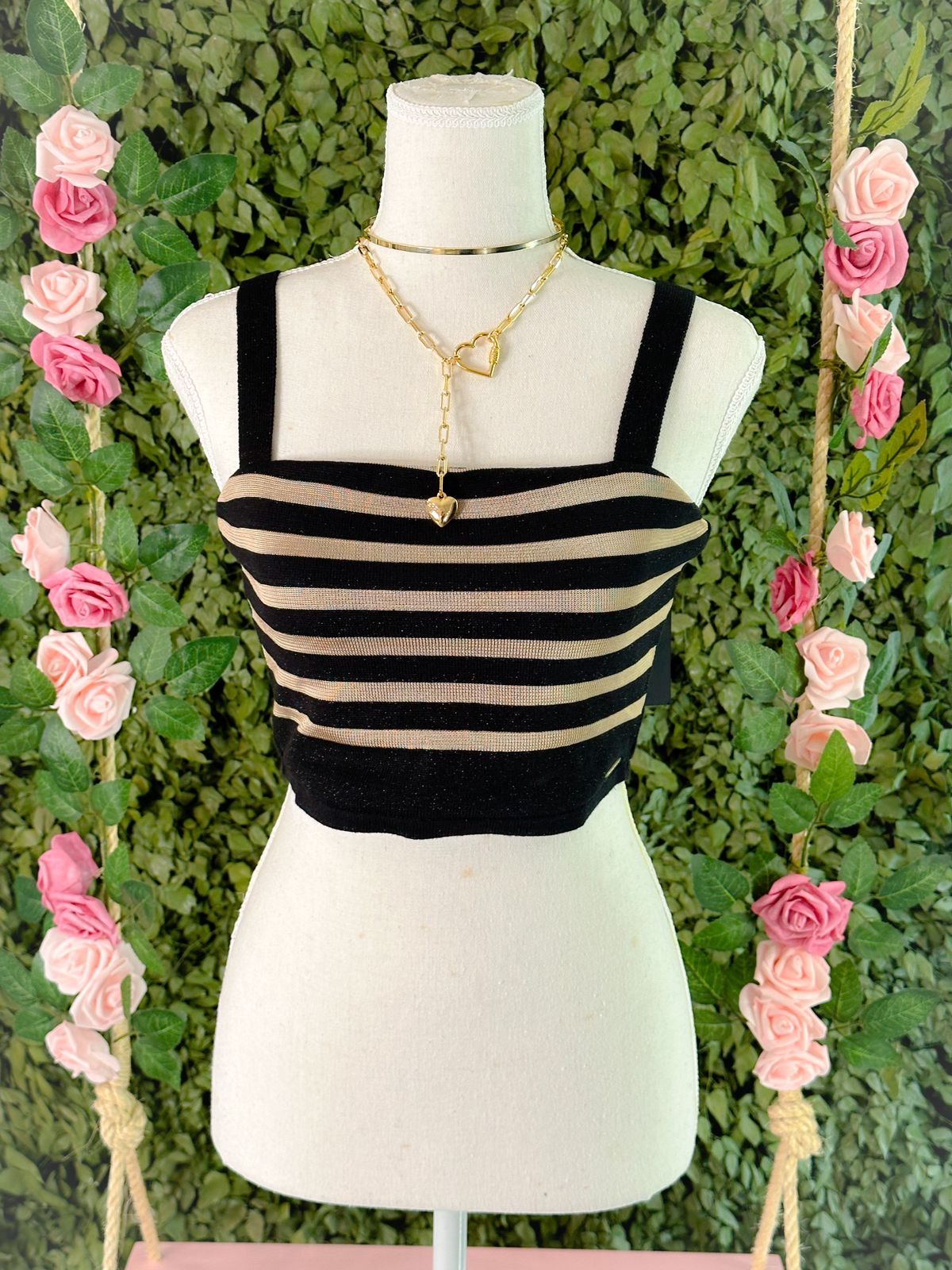 Cropped listrado em Tricot Banabana