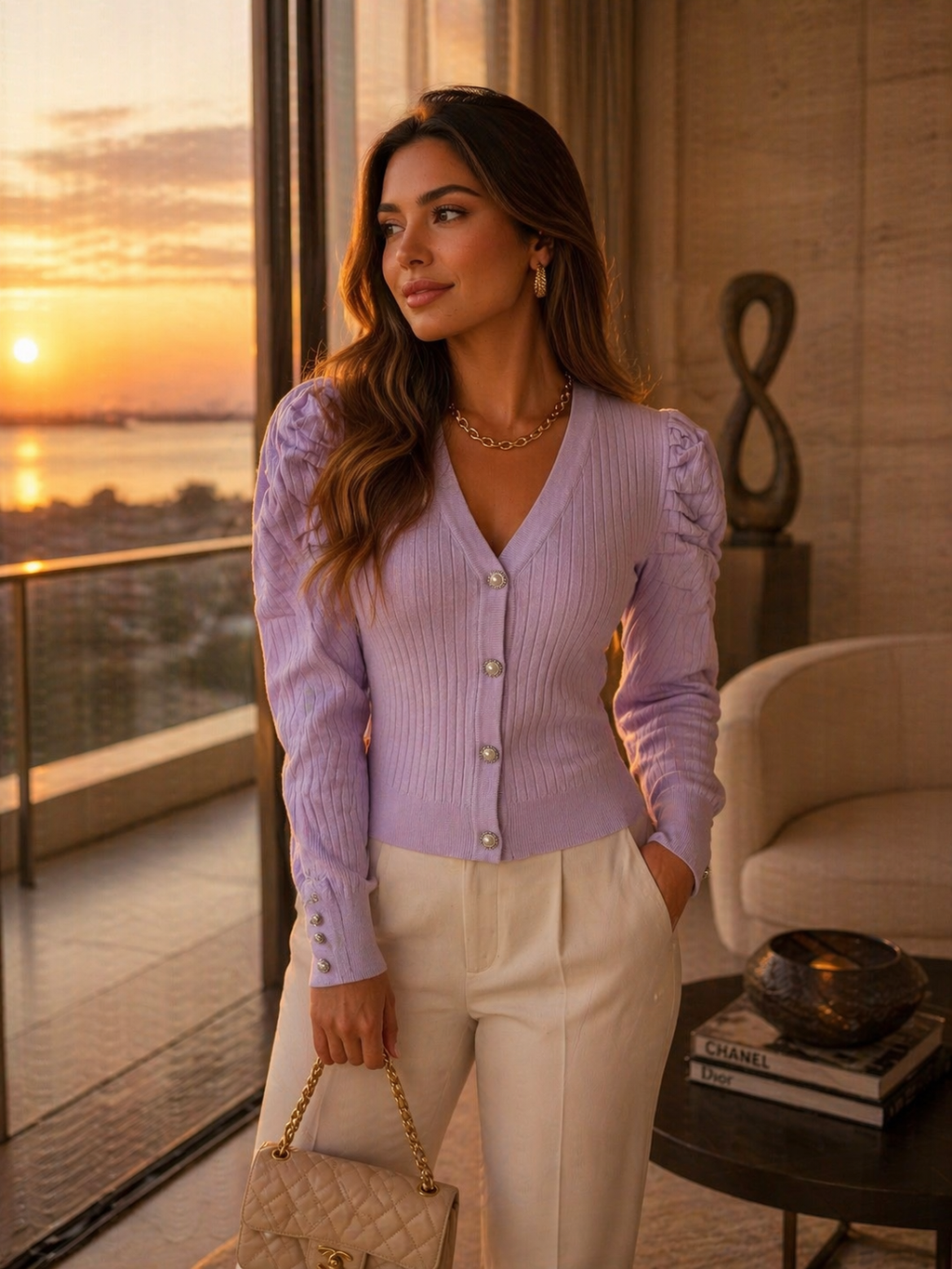 Cardigan Manga Boneca Lilas