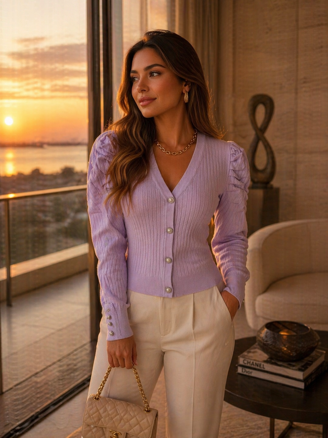 Cardigan Manga Boneca Lilas