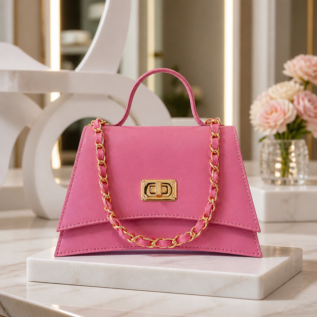 Bolsa em Couro Rosa Chiclete