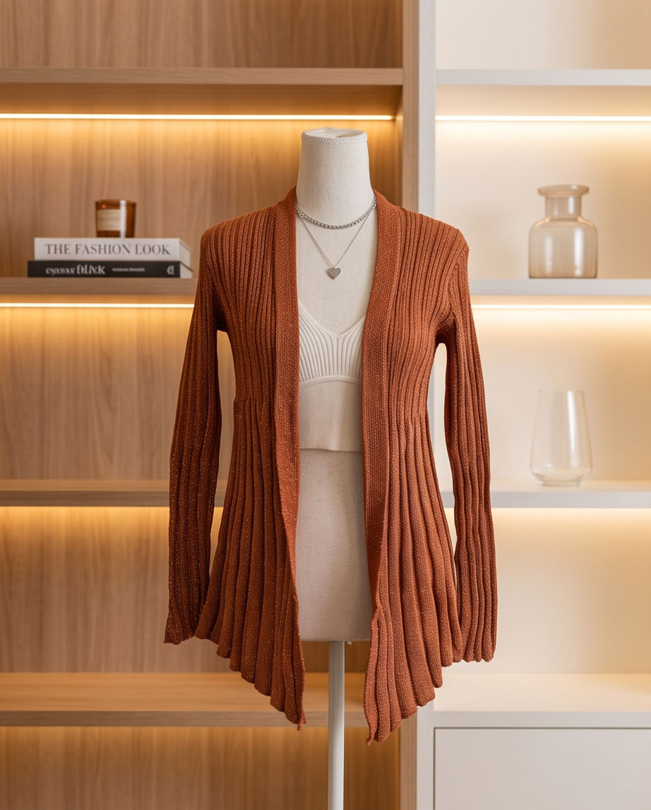 Cardigan em Tricot com Lurex Terracota