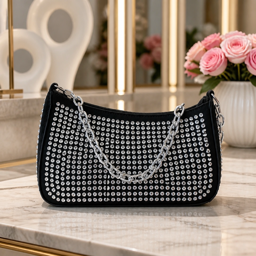 Bolsa Cravejada Brilhos Preta