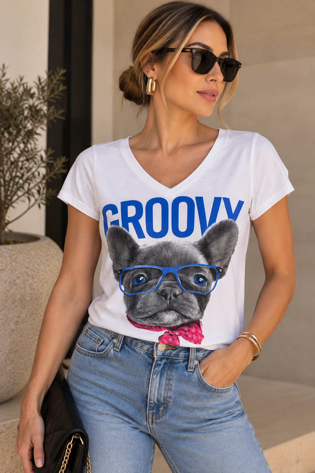T-Shirt Dog com oculos Offwhite