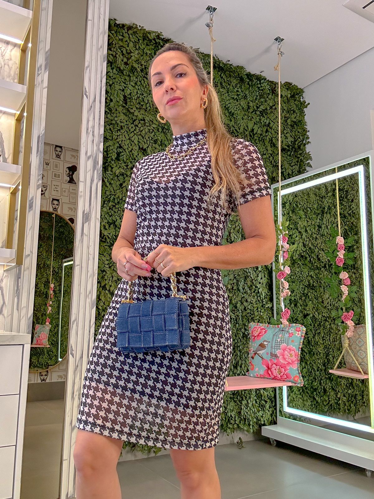 Vestido Estampa Pied de Poule P&B