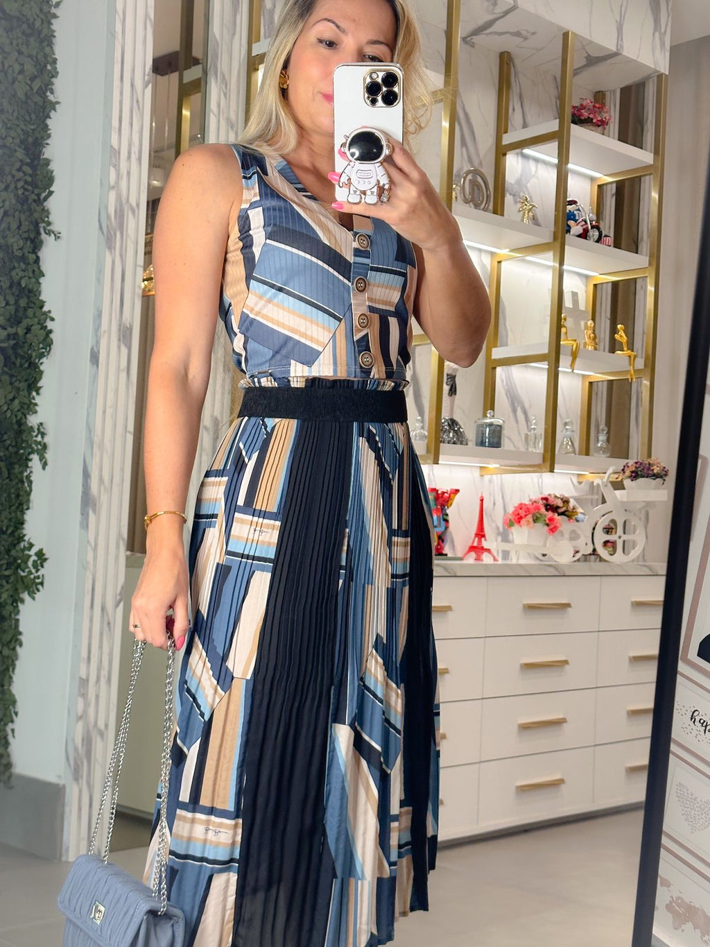 Saia Plissada em crepe de seda Banabana