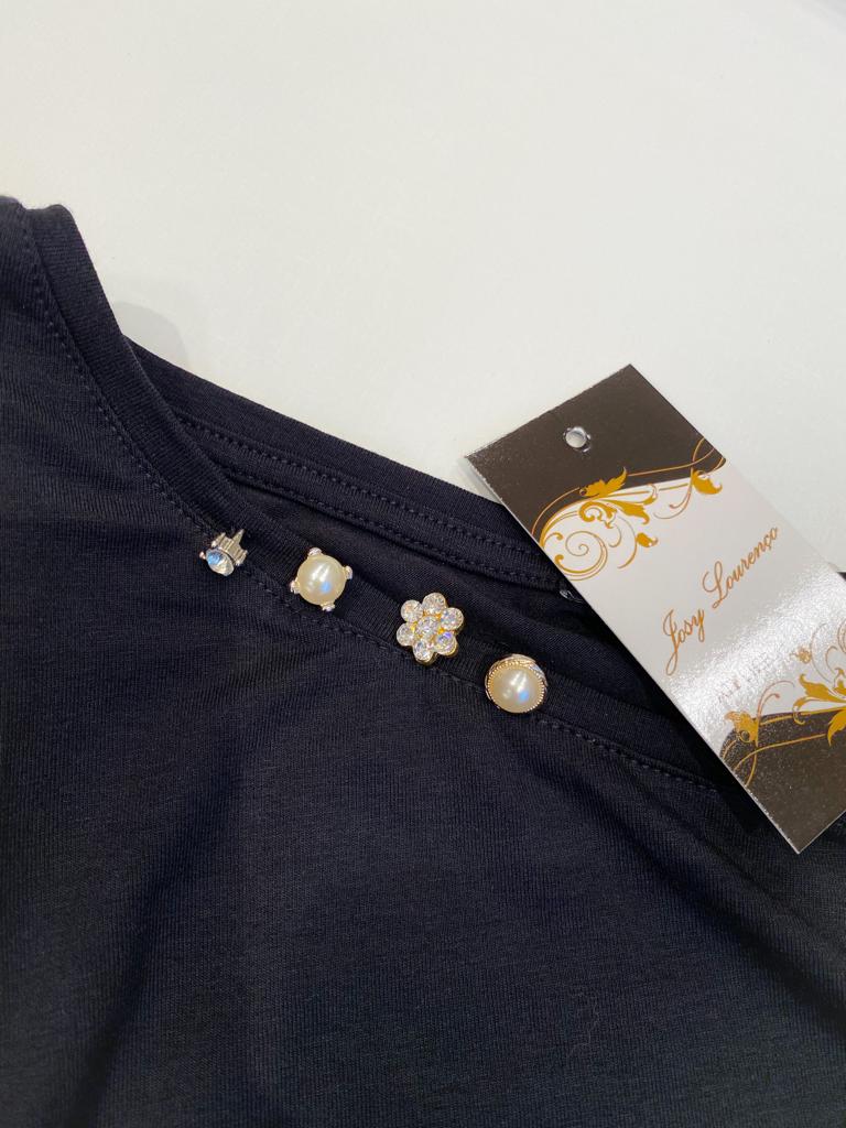 Blusa em malha com detalhes em strass preta