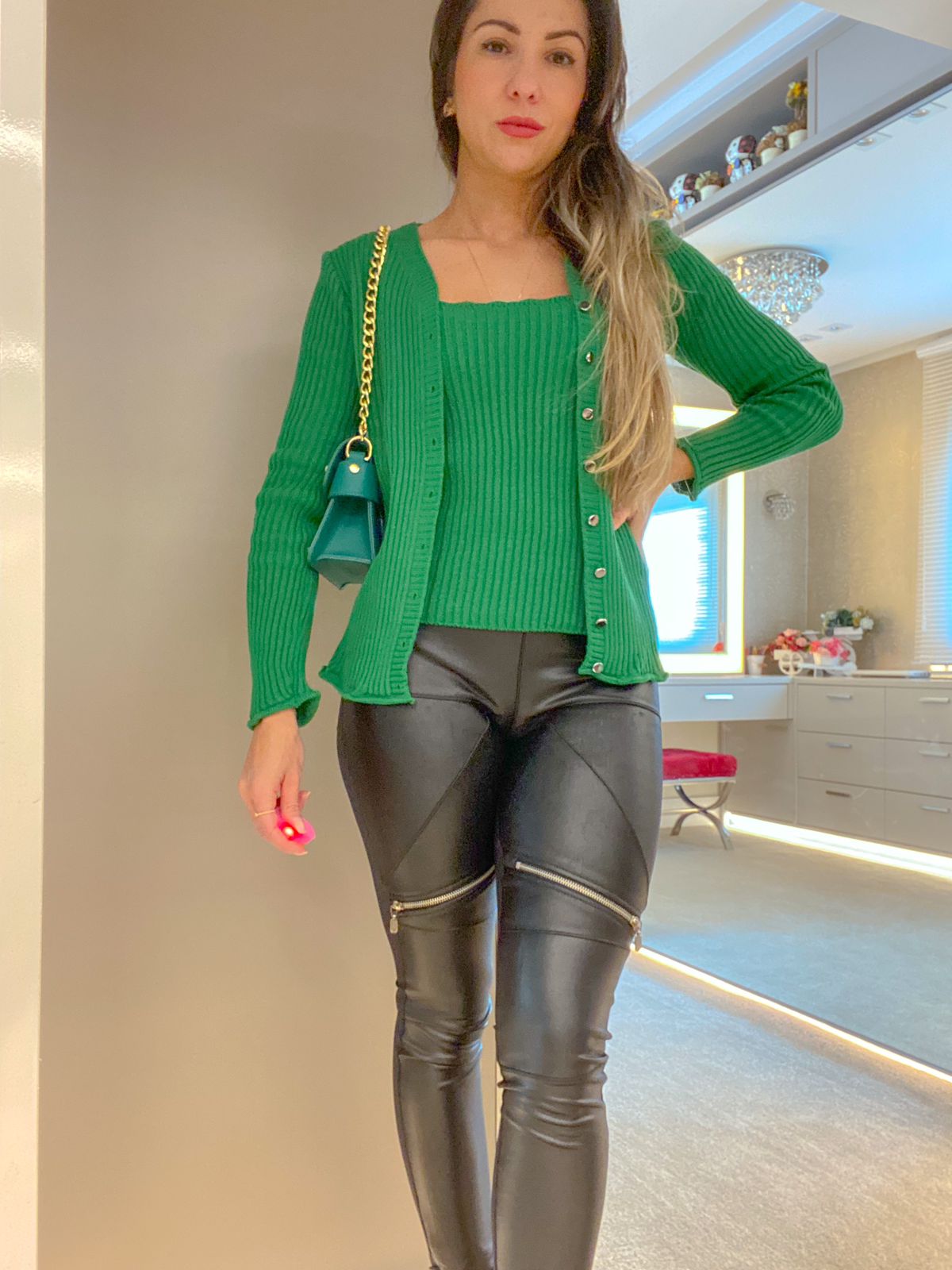 Cardigan Tricot Verde Bandeira