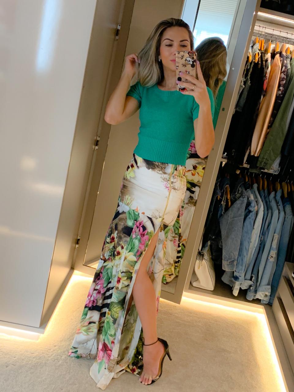 SAIA FLORAL ZEBRA COM FENDA E ZÍPER