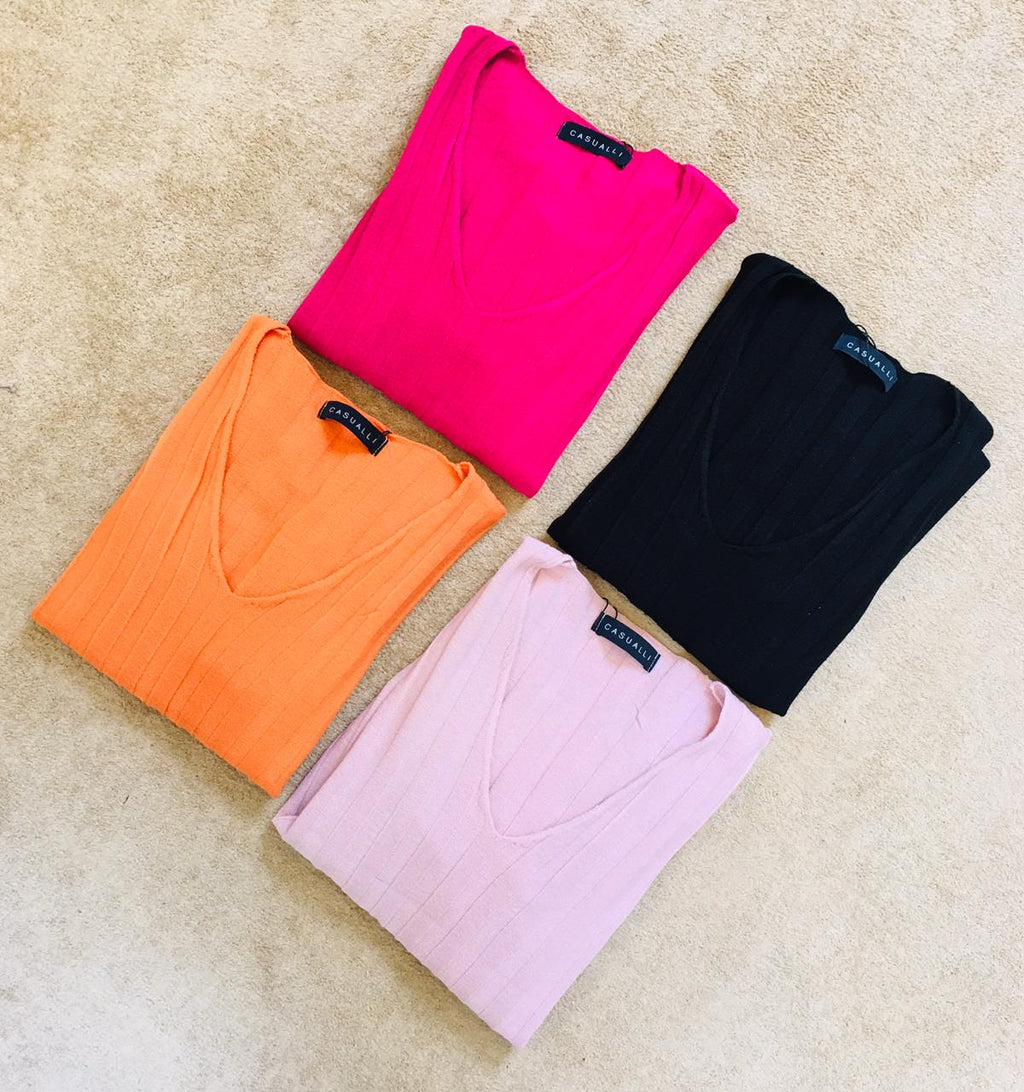 BLUSA CANELADA DECOTE V