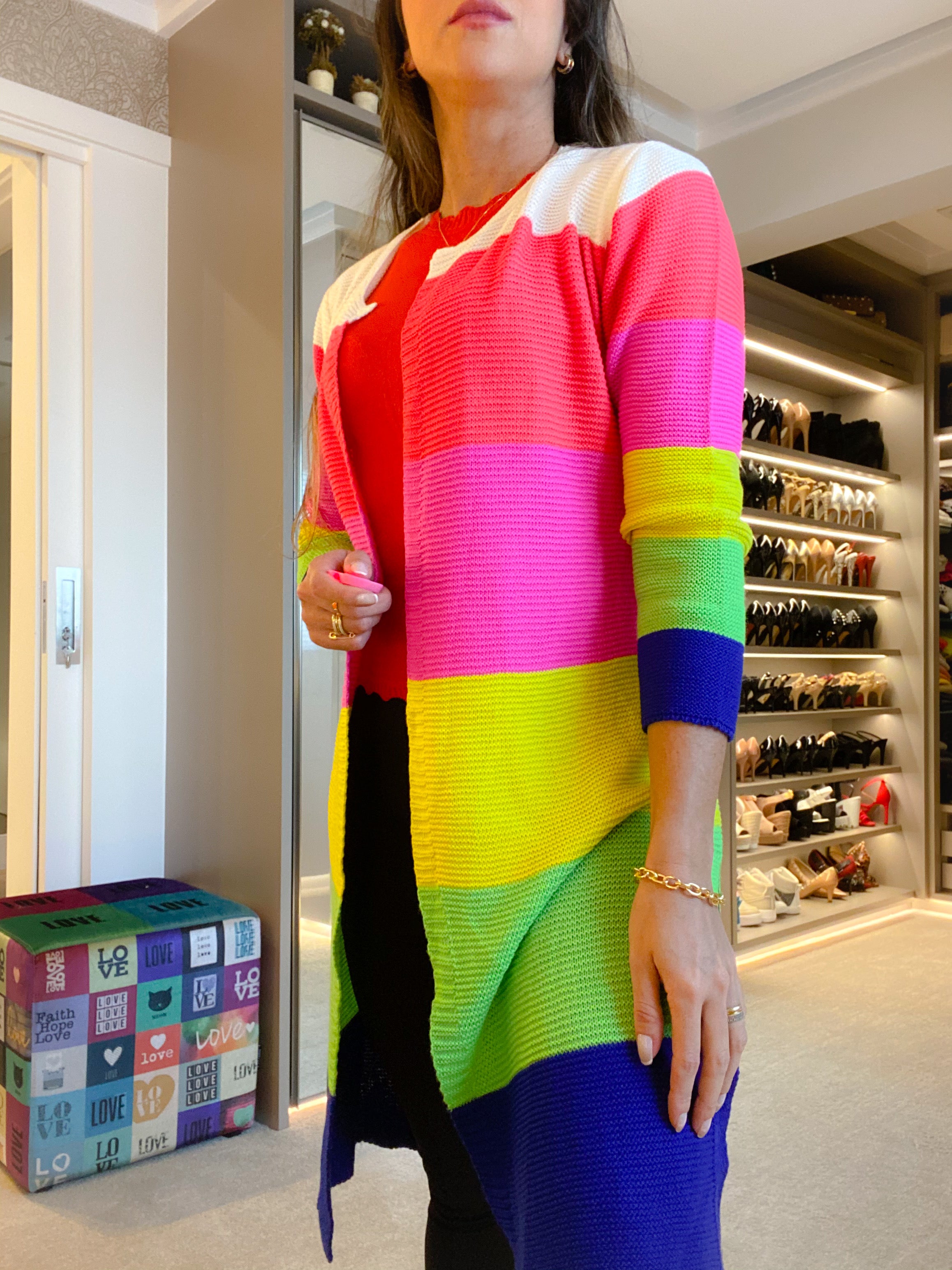 Max Cardigan tricot colorido neon