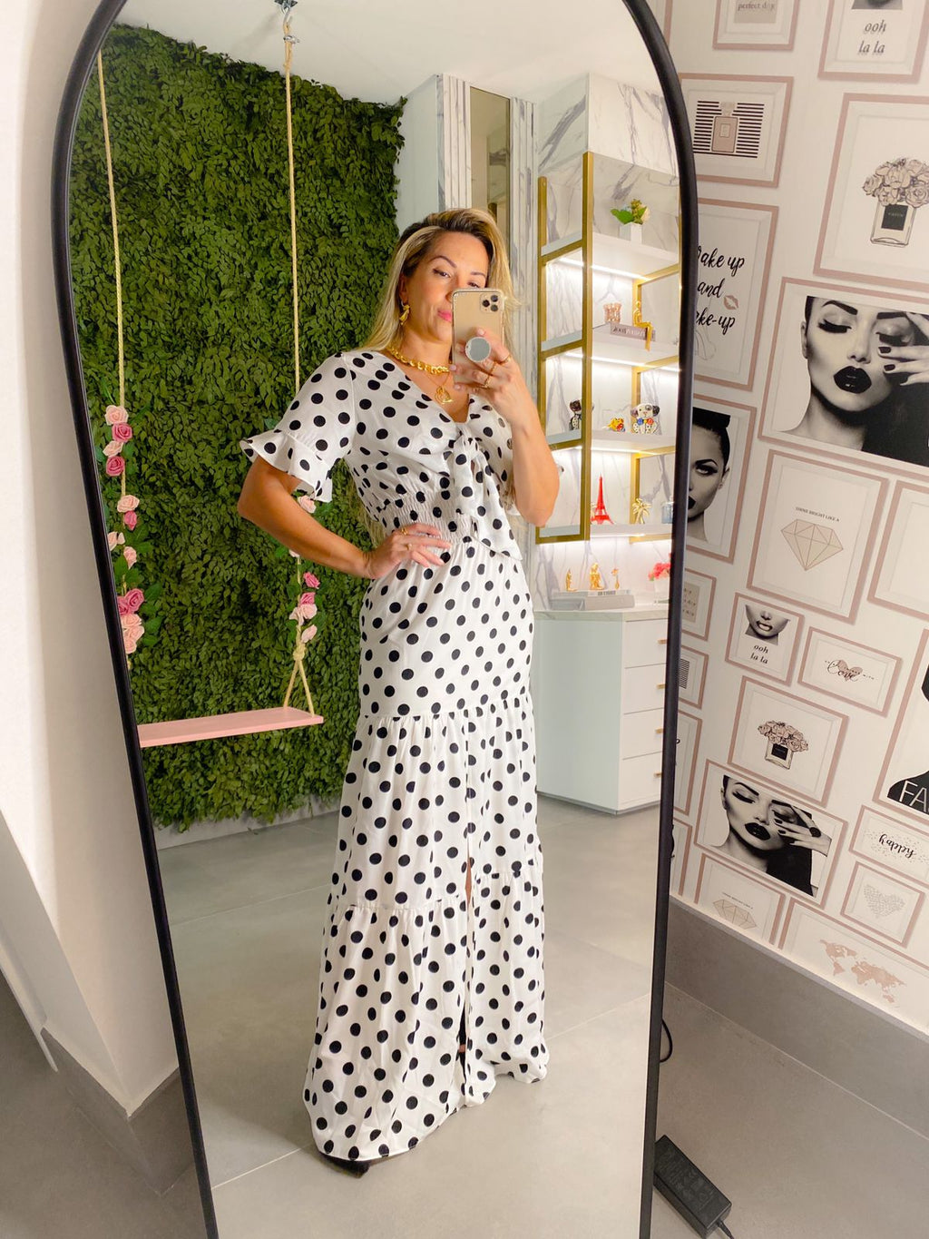 Vestido em Poa com Lastex