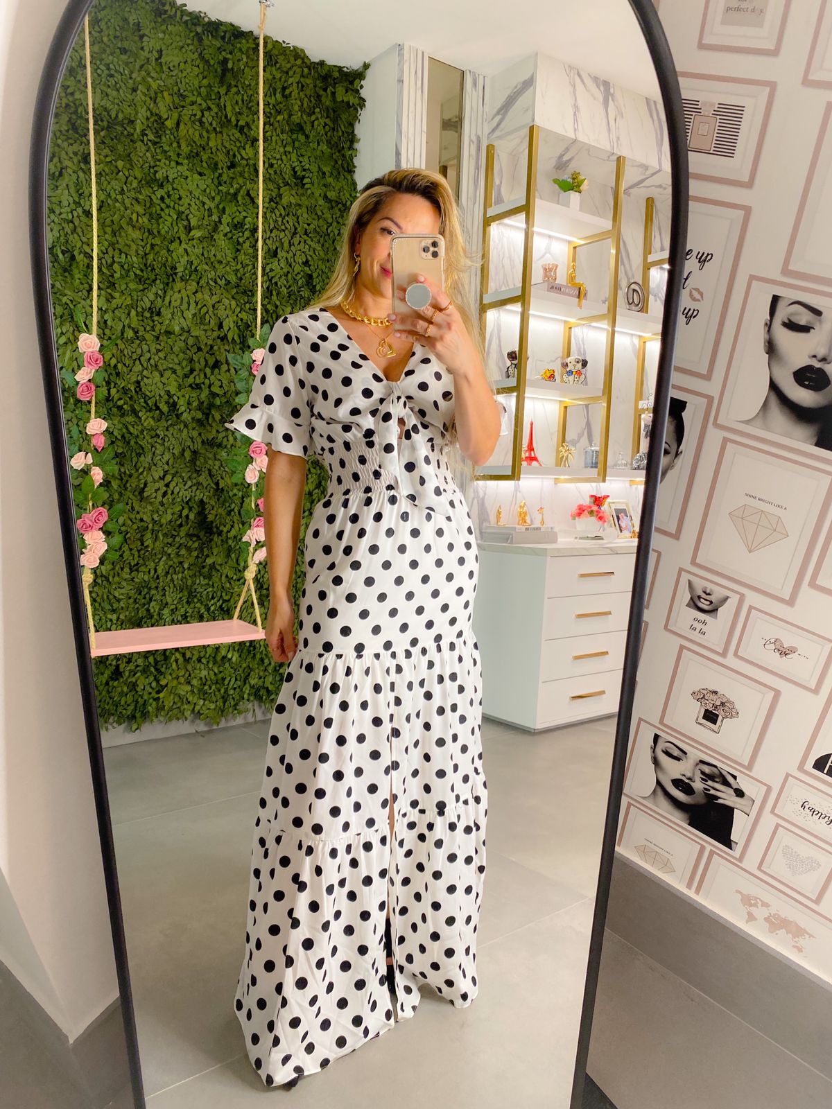 Vestido em Poa com Lastex