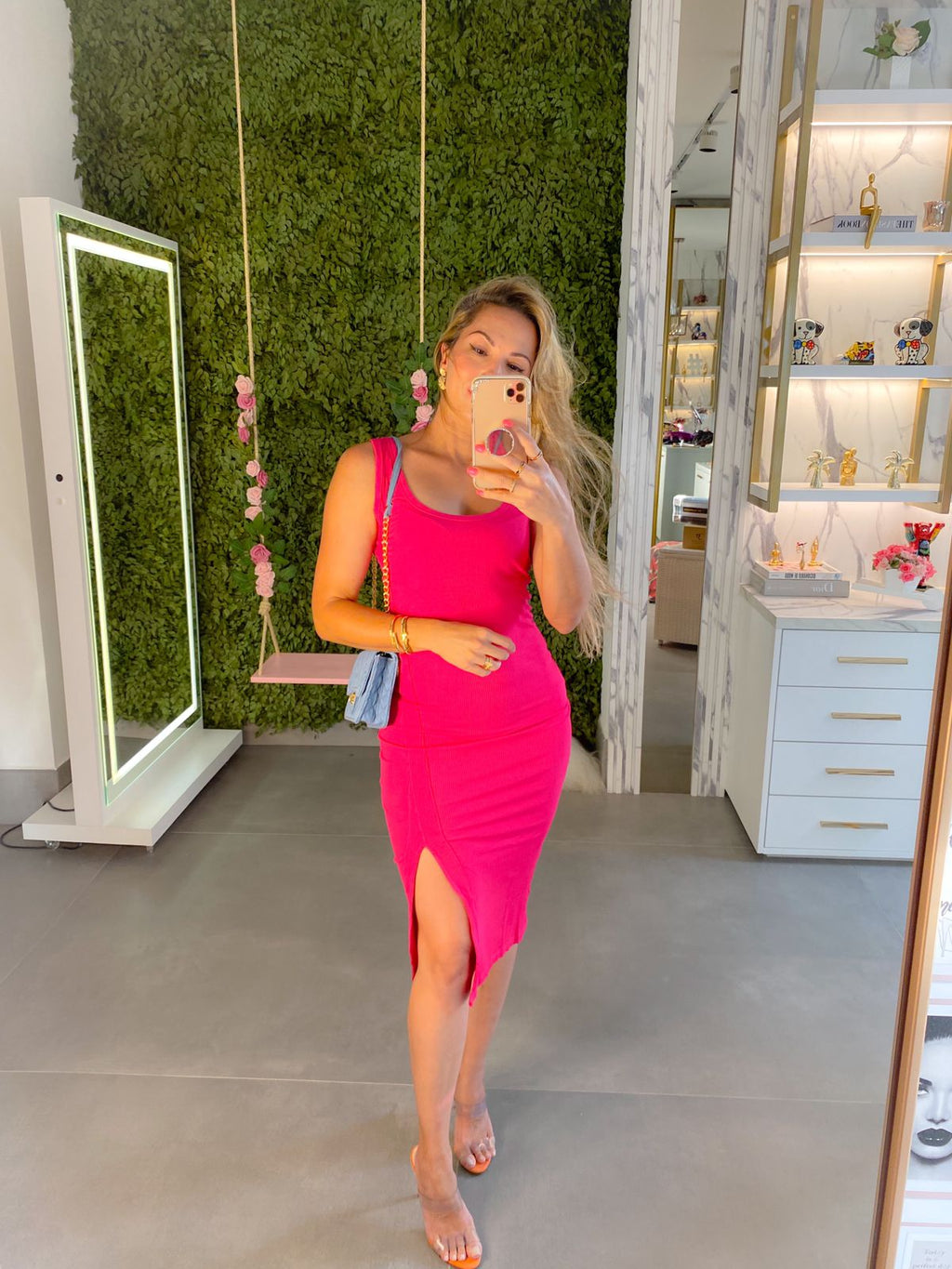 Vestido Midi Canelado Pink Groovy