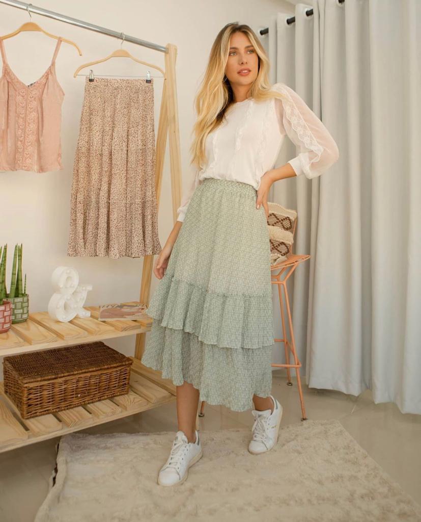 Saia em Crepe Plissada Daniela