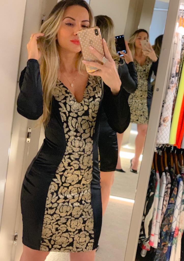 Vestido manga longa em veludo Banabana