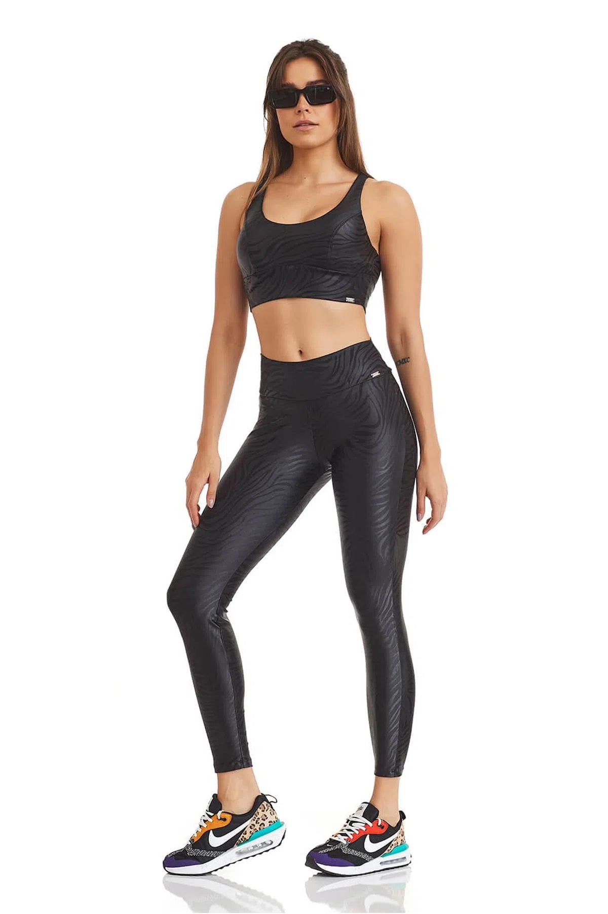 Calça Legging Animal Print Zebra Preta