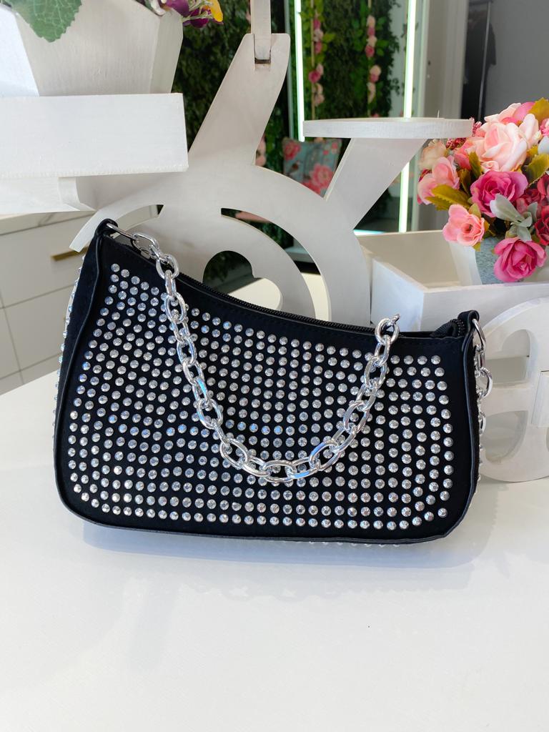 Bolsa Cravejada Brilhos Preta