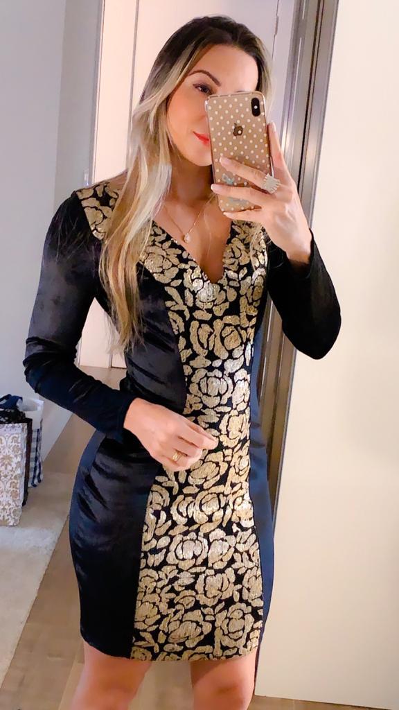 Vestido manga longa em veludo Banabana