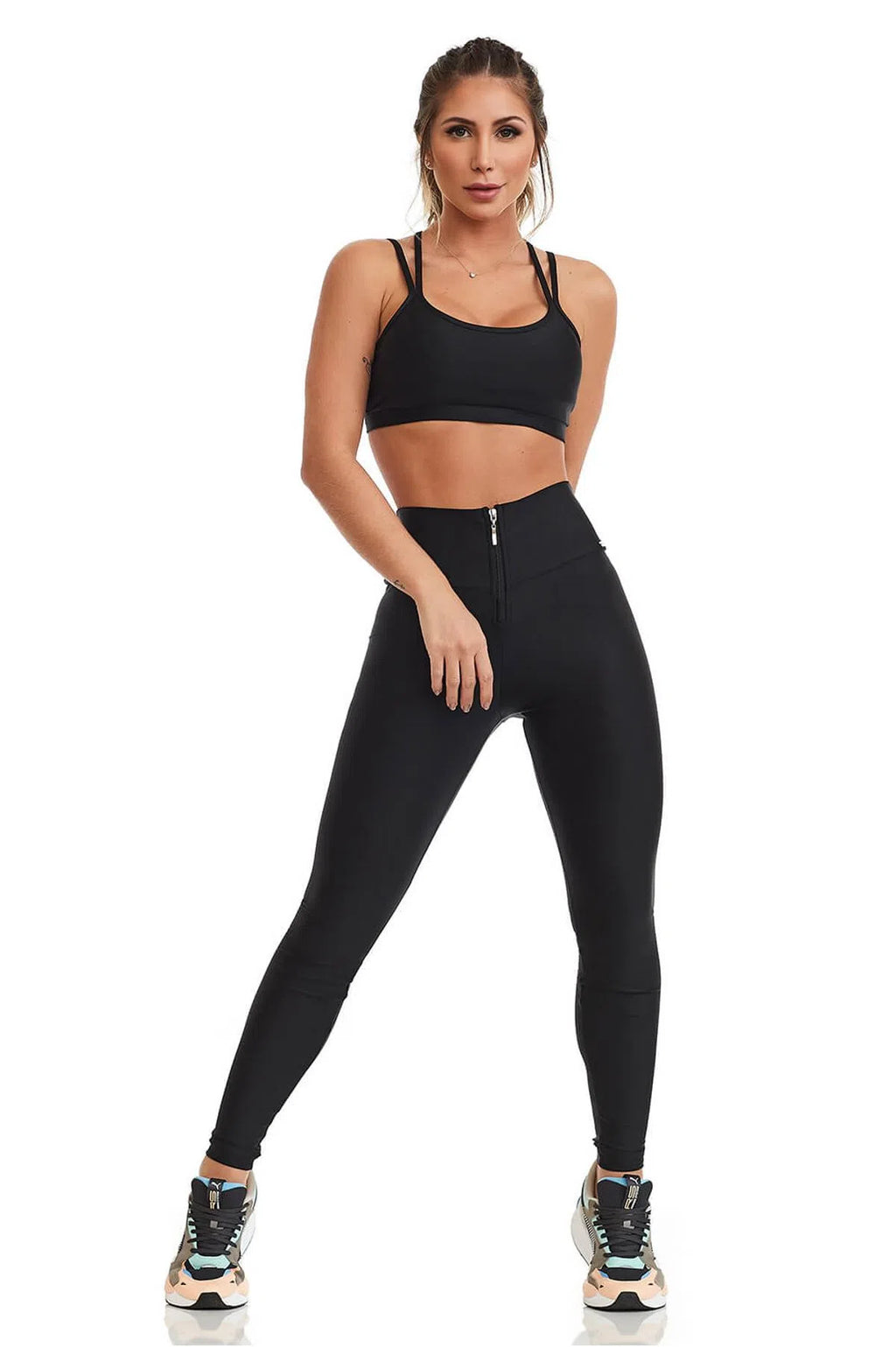 Calça Legging com Zíper Básica Preta