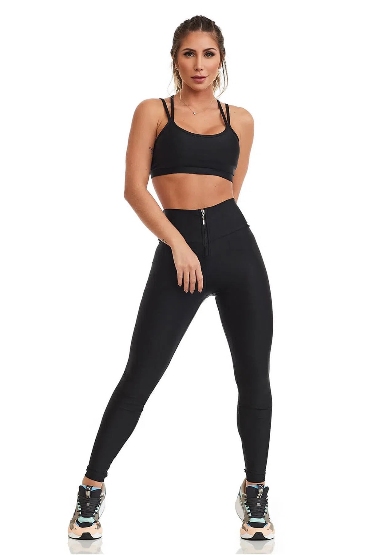 Calça Legging com Zíper Básica Preta