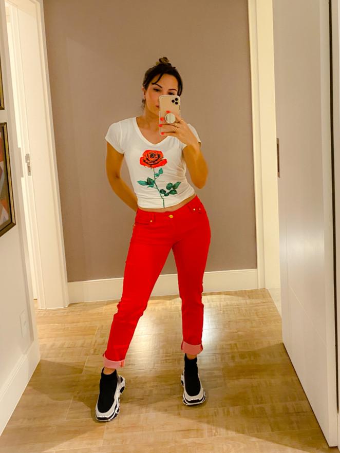 CALÇA VERMELHA CASUAL COM ELASTANO