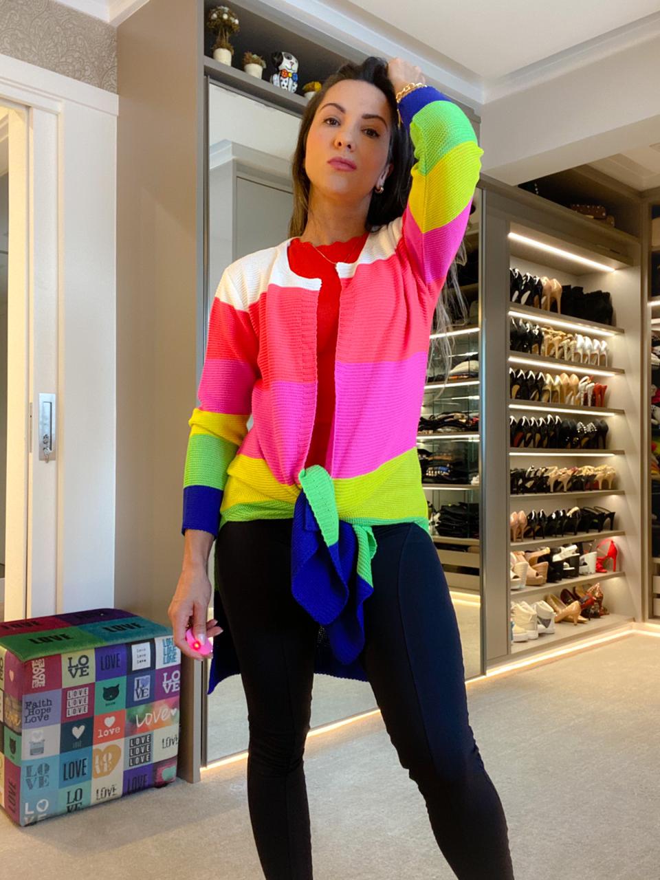 Max Cardigan tricot colorido neon