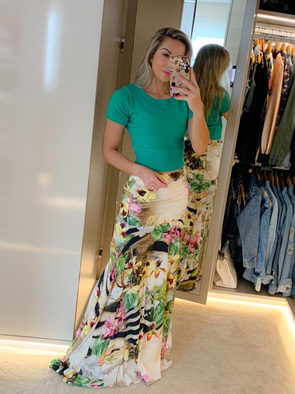 SAIA FLORAL ZEBRA COM FENDA E ZÍPER