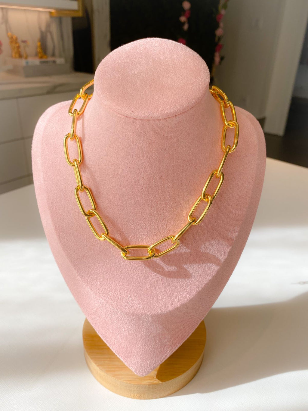 Colar choker semi joia elos lisos ouro 18K