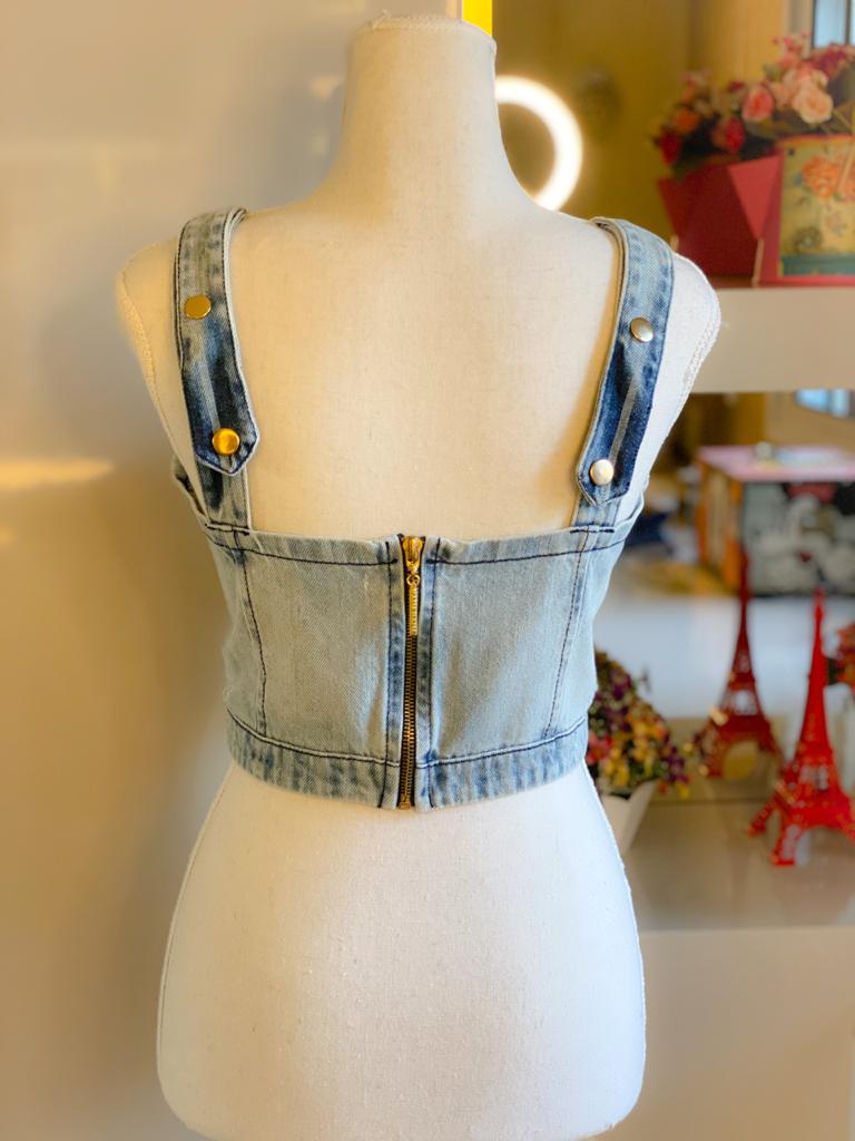 Cropped jeans com ziper Banabana