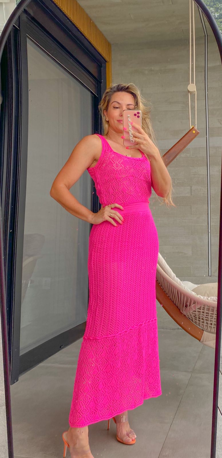 Conjunto saia croche Daiane Pink