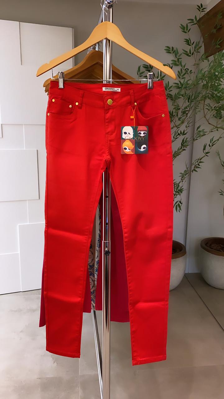 CALÇA VERMELHA CASUAL COM ELASTANO