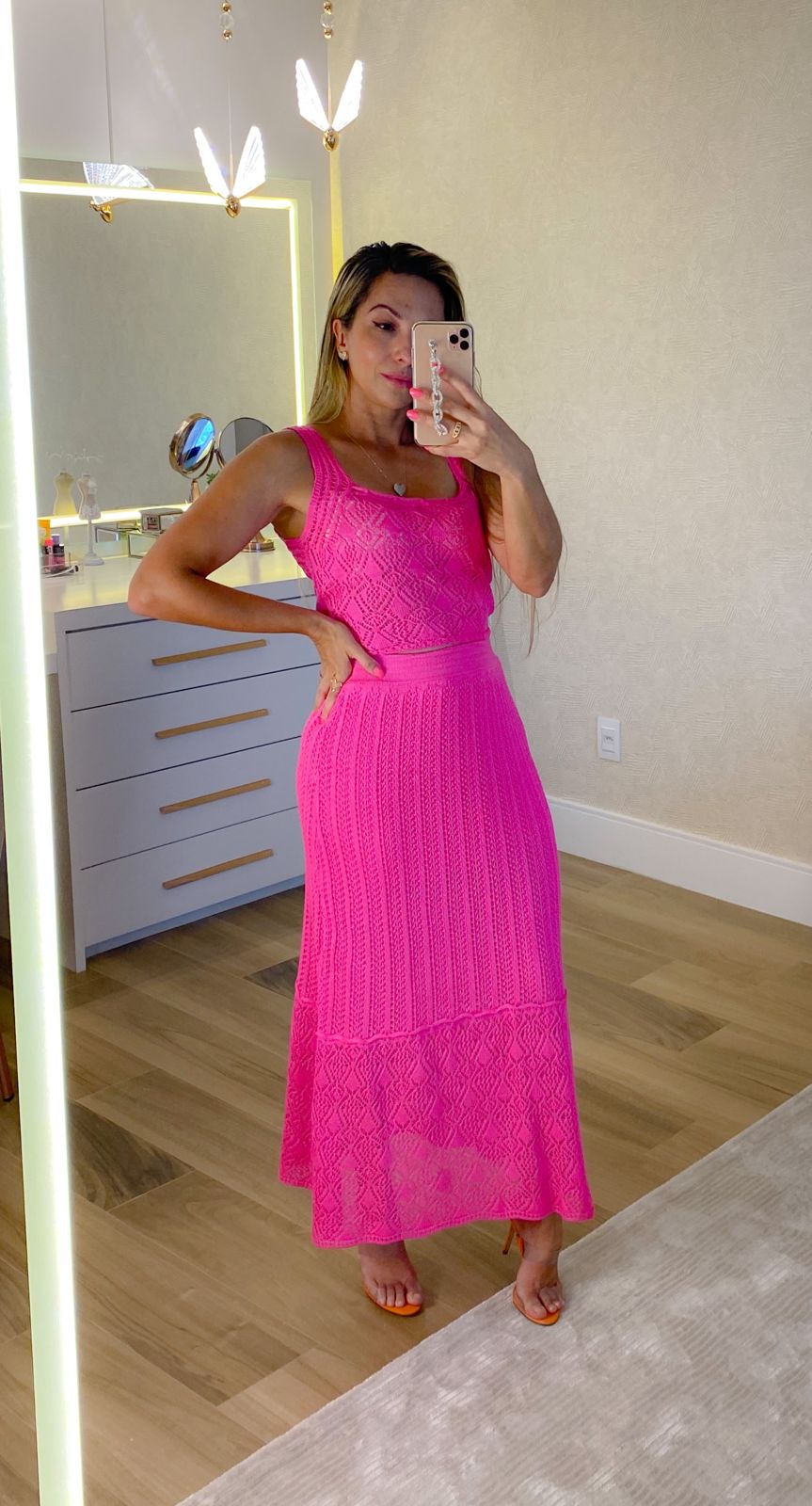 Conjunto saia croche Daiane Pink