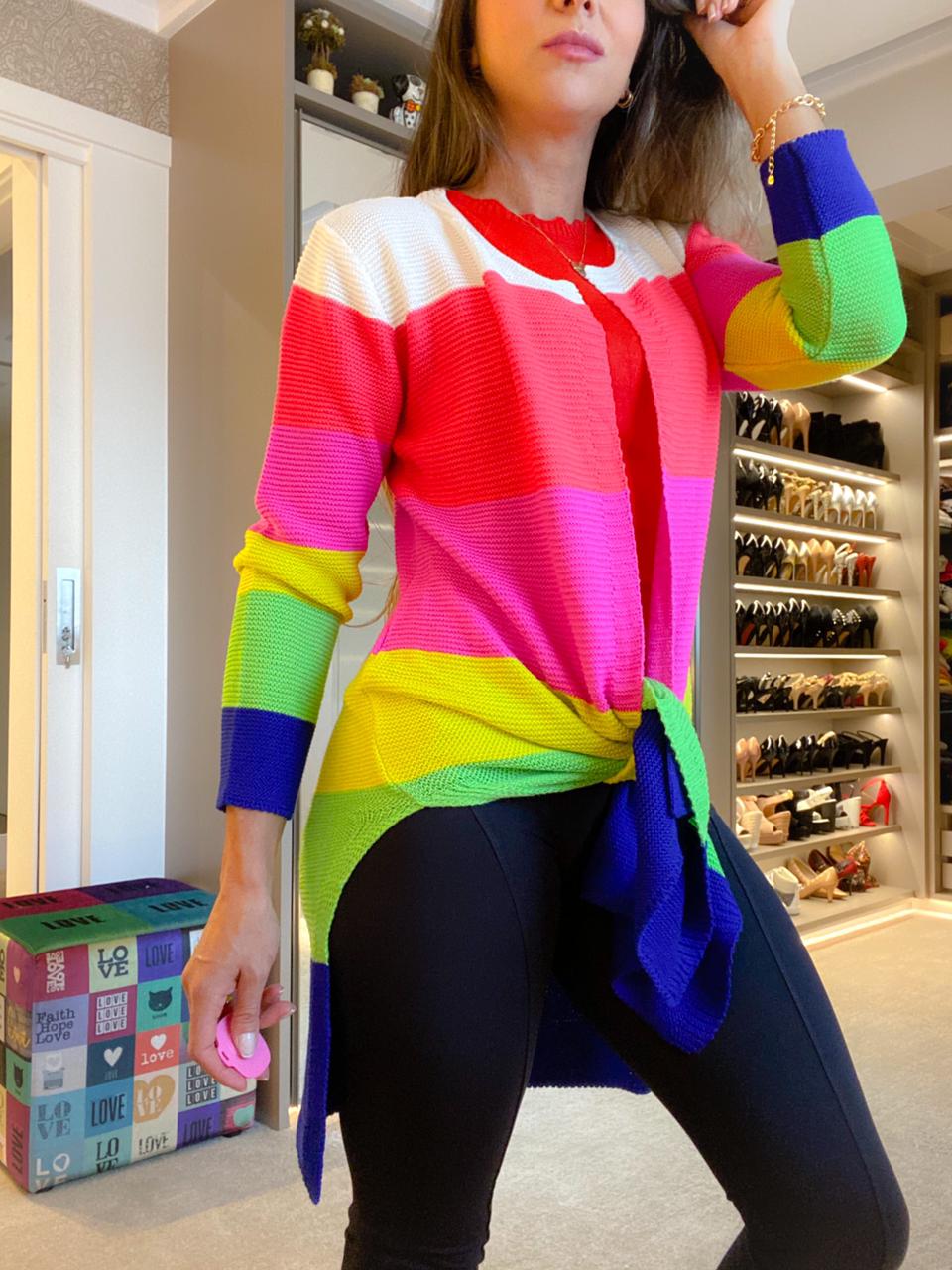 Max Cardigan tricot colorido neon