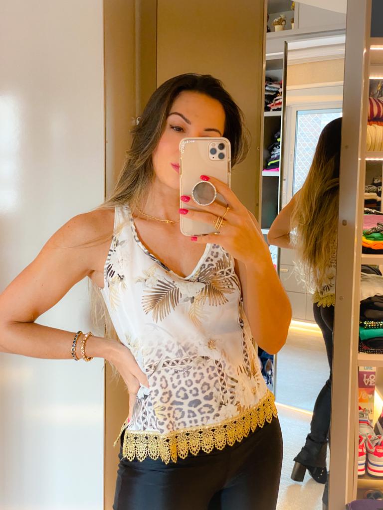 BLUSA ANIMAL PRINT COM GUIPIR